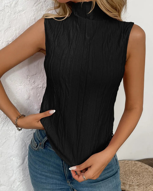 Texture Turtleneck Sleeveless Top