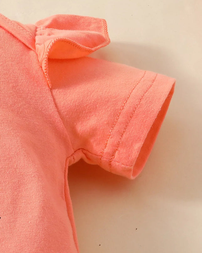 Children's Ruffled Short Sleeve Bodysuit and Pants Set with Headband