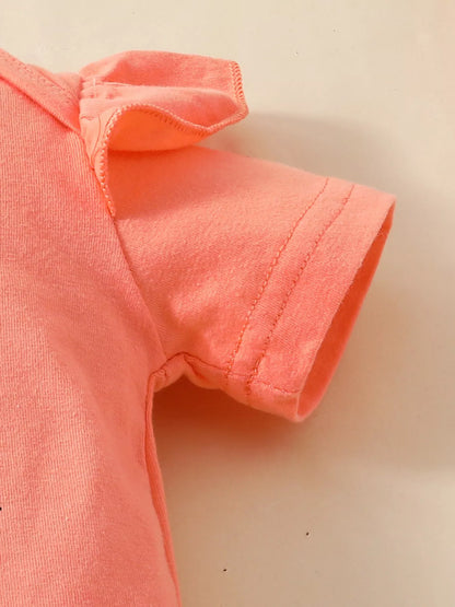 Children's Ruffled Short Sleeve Bodysuit and Pants Set with Headband