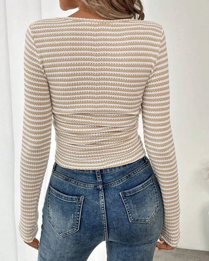 Striped Square Neck Long Sleeve T-Shirt
