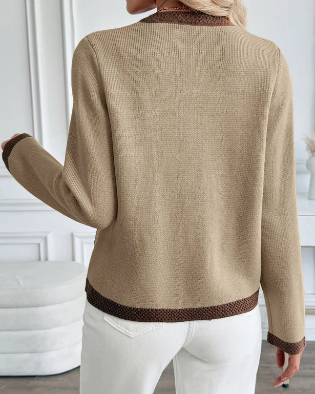 Button-Front Cardigan with Contrast Trim