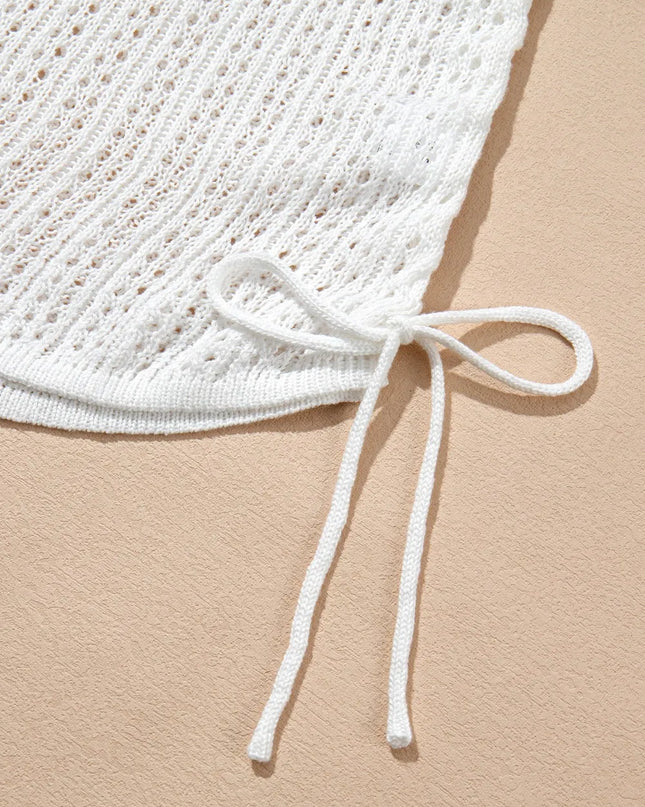 Hollow Out Bell Sleeve Drawstring Knit Cover Up Dress