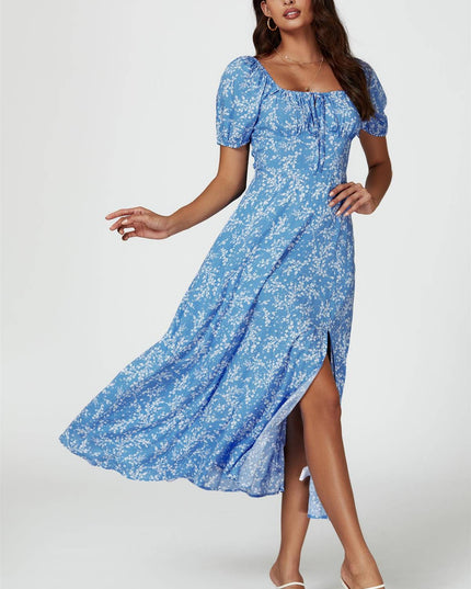 Floral Print Maxi Dress in Blue