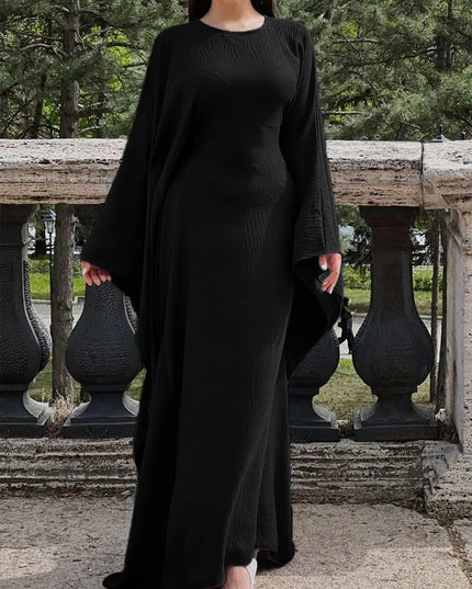 Round Neck Maxi Dress with Flowing Cape Sleeves