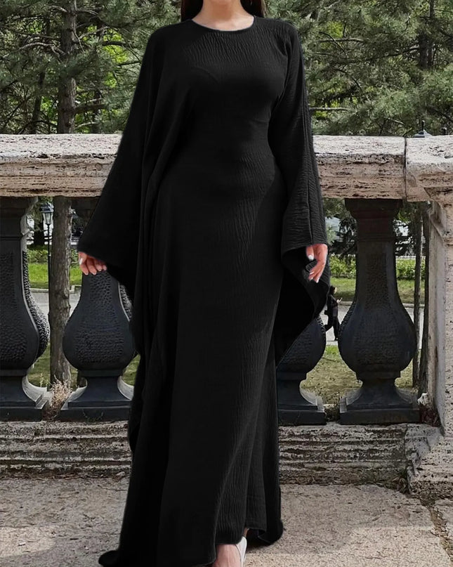 Round Neck Maxi Dress with Flowing Cape Sleeves