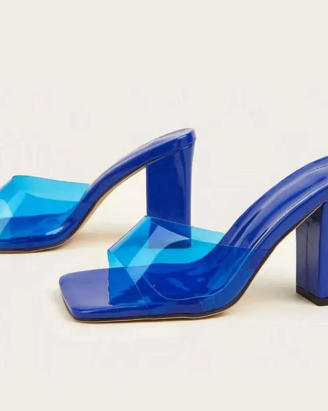 Square Toe Block Heels Sandals Blue