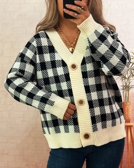 Plaid Button-Down Cardigan