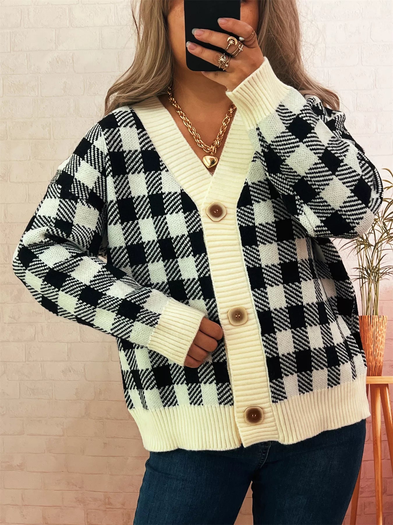 Plaid Button-Down Cardigan