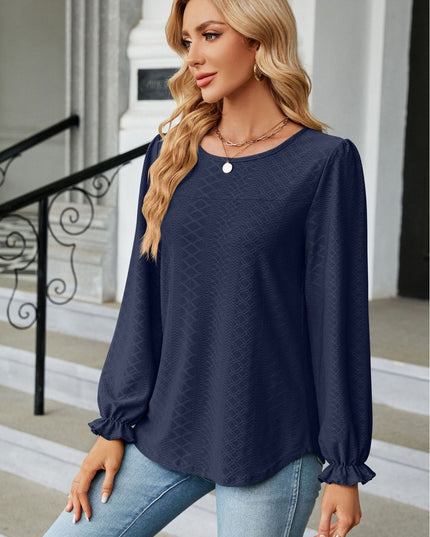 Round Neck Flounce Sleeve Blouse 