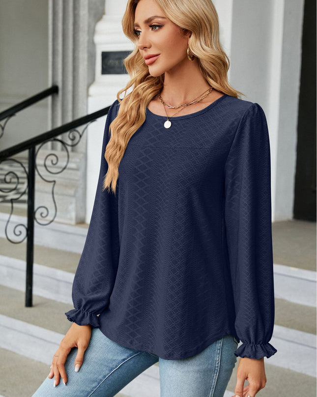 Round Neck Flounce Sleeve Blouse 