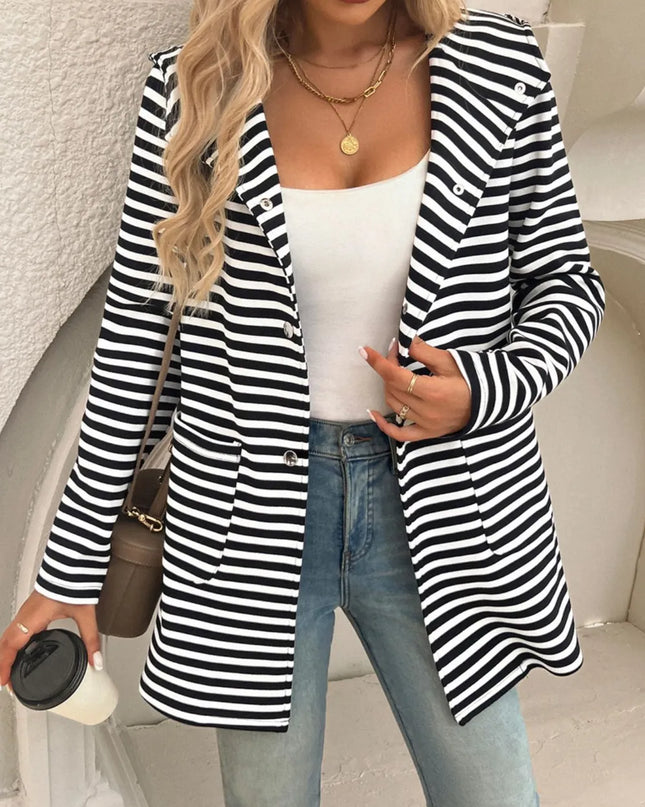Devine Striped Long Sleeve Hooded Outerwear
