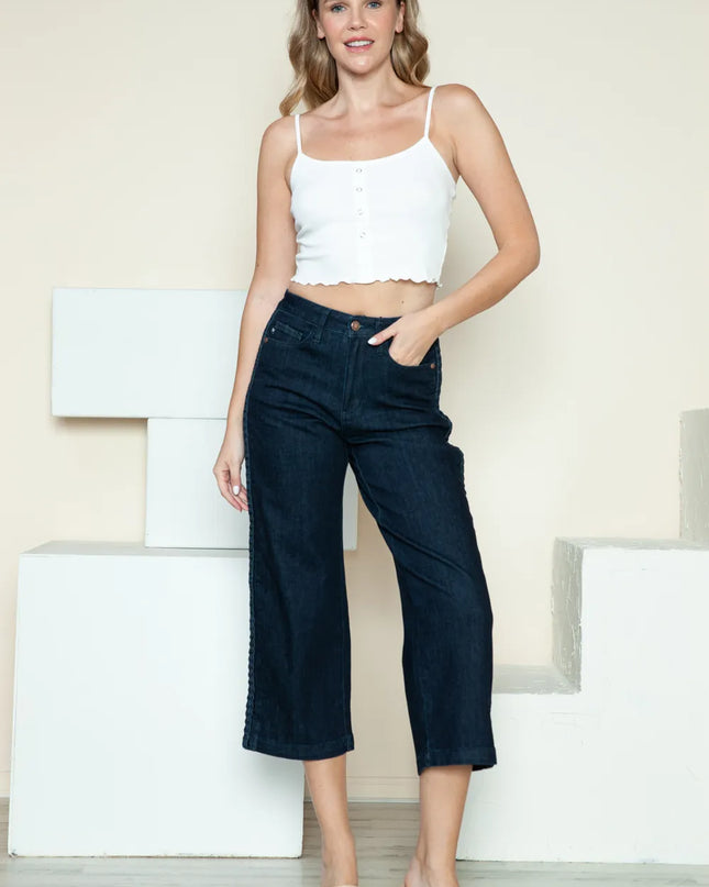 Judy Blue Full Size Side Seam Braid Detail Crop Wide Leg Jeans