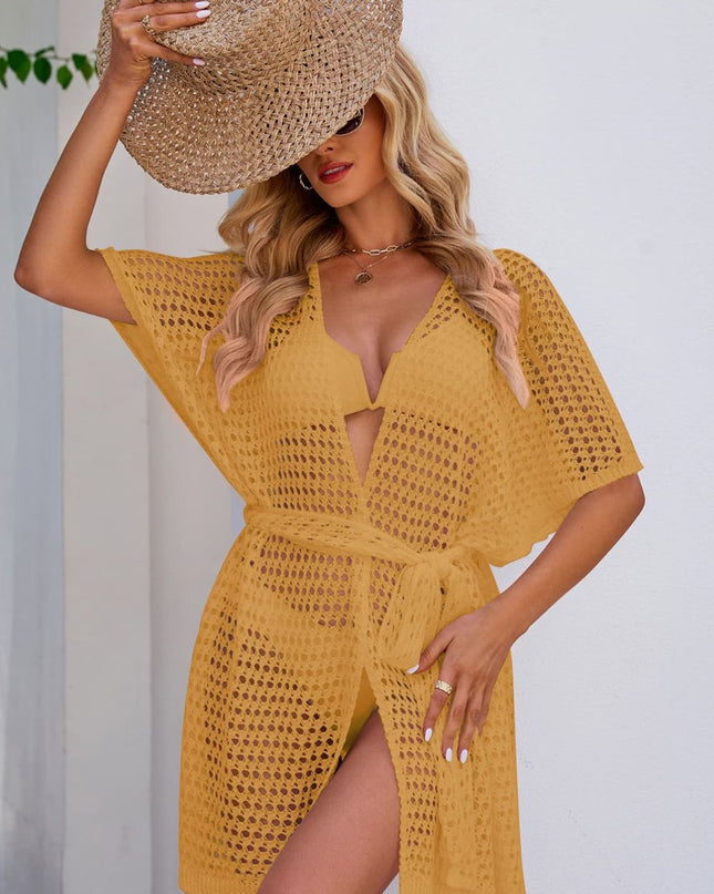Openwork Tie Waist Cover Up Honey