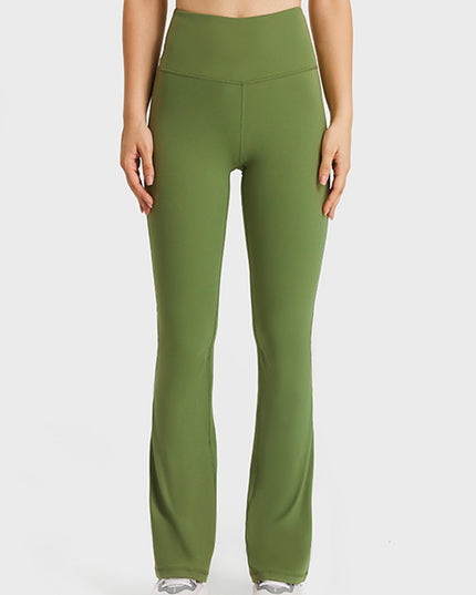 Millennia Elastic Waist Flare Yoga Pants Green