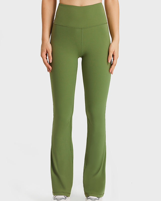 Millennia Elastic Waist Flare Yoga Pants Green