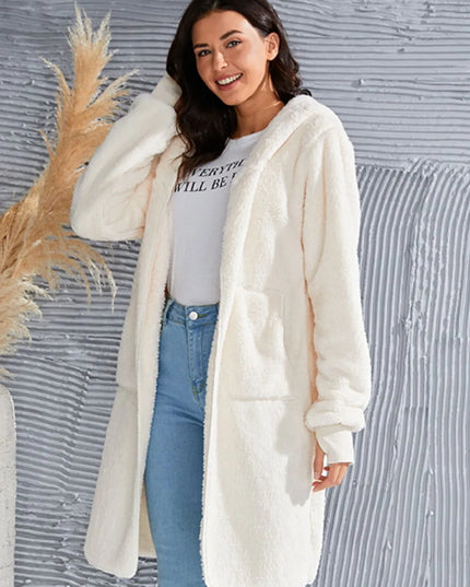 Double Take Full Size Hooded Teddy Bear Jacket with Thumbholes