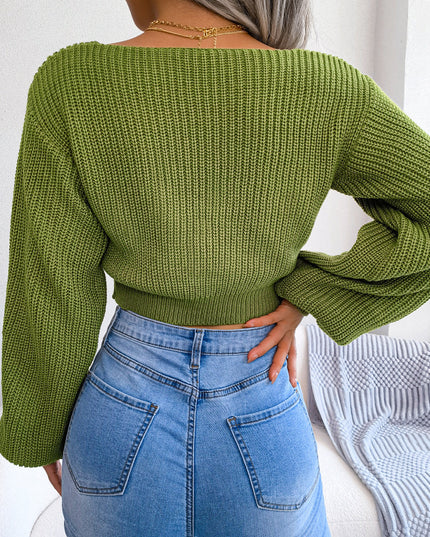 Tie-Front Rib-Knit Cropped Sweater
