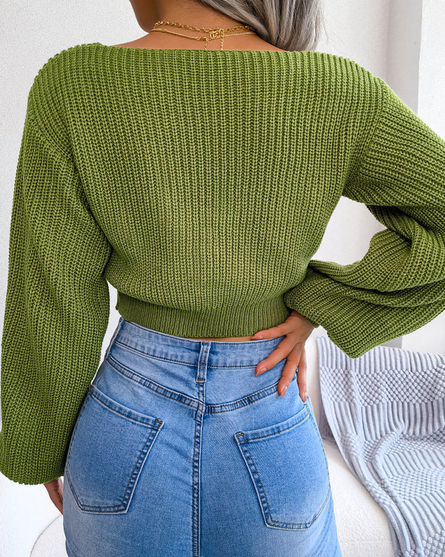 Tie-Front Rib-Knit Cropped Sweater