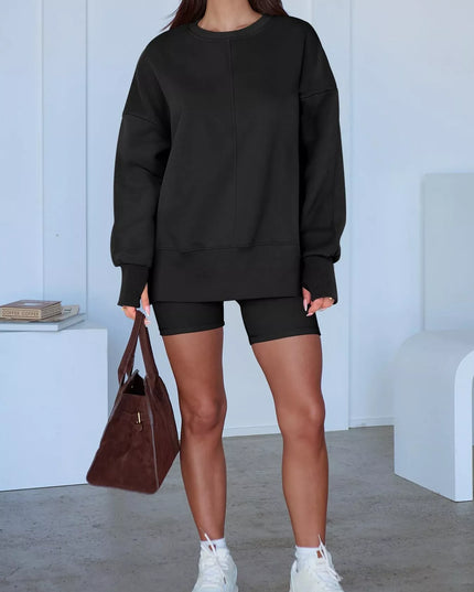 Side Slit Round Neck Long Sleeve Sweatshirt