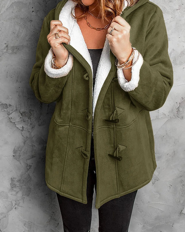 Full Size Cozy Sherpa Lined Toggle Coat with Hood Plus Size Army Green