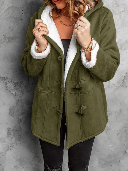 Full Size Cozy Sherpa Lined Toggle Coat with Hood Plus Size Army Green