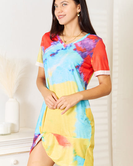 Shiny Tie-Dye V-Neck Twisted Dress