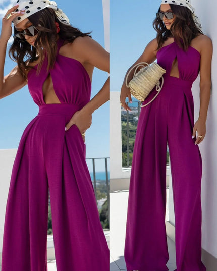 Wide Leg Cutout Halter Neck Jumpsuit 