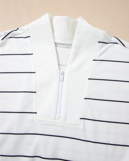 Striped Quarter Zip Sweatshirt with Relaxed Fit