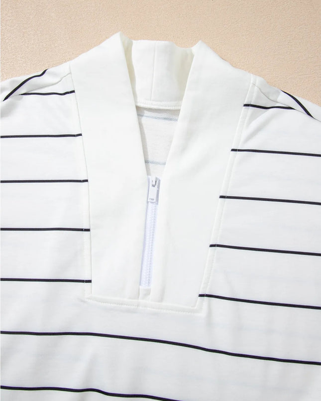 Striped Quarter Zip Sweatshirt with Relaxed Fit