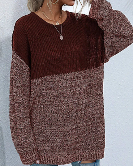 Color Block Long Sleeve Oversized Sweater