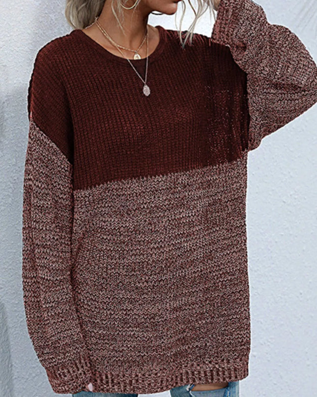Color Block Long Sleeve Oversized Sweater