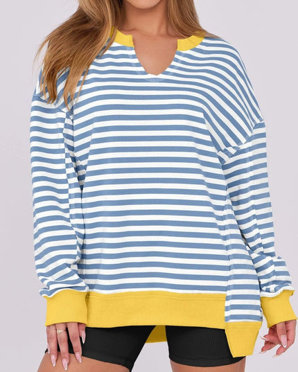 Notched Long Sleeve Oversized Sweatshirt