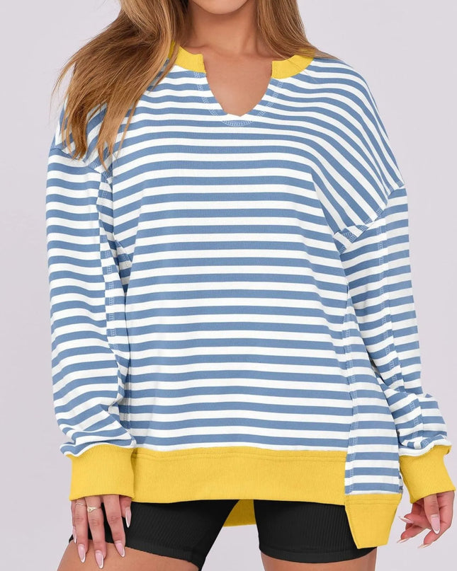 Notched Long Sleeve Oversized Sweatshirt