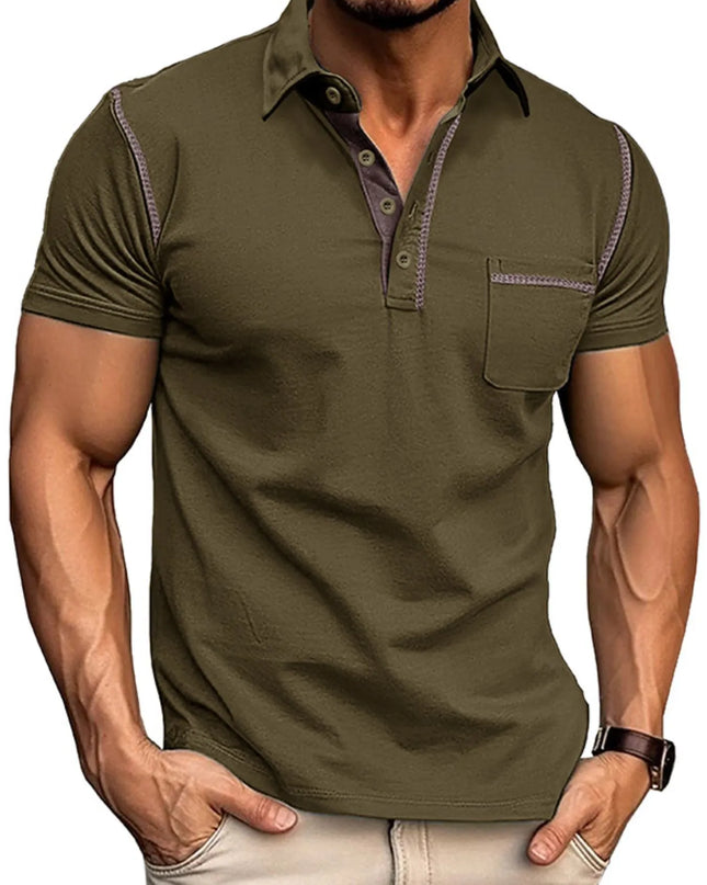 Men's Classic Polo Shirt with Contrast Stitching Olive