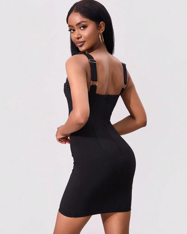 Bead Trim Wide Strap Wrap Dress 