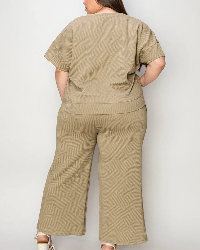 Double Take Full Size Texture Short Sleeve Top and Pants Set