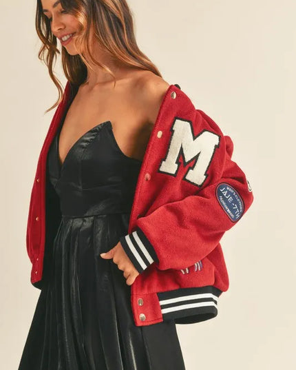 MABLE M Bomber Varsity Jacket with Patch Detail
