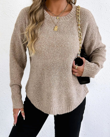 Textured Knit Relaxed Fit Round Neck Sweater