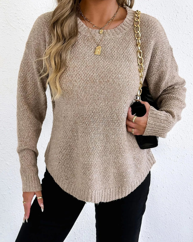 Textured Knit Relaxed Fit Round Neck Sweater