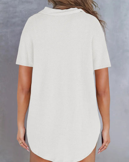 Waffle-Knit Short Sleeve Polo Shirt