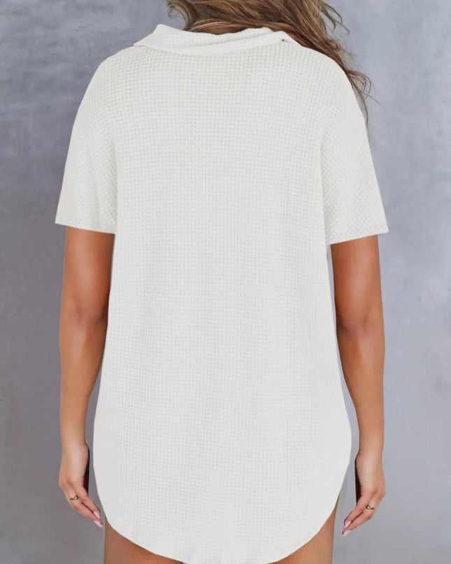 Waffle-Knit Short Sleeve Polo Shirt