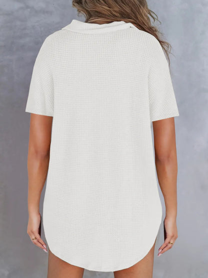 Waffle-Knit Short Sleeve Polo Shirt