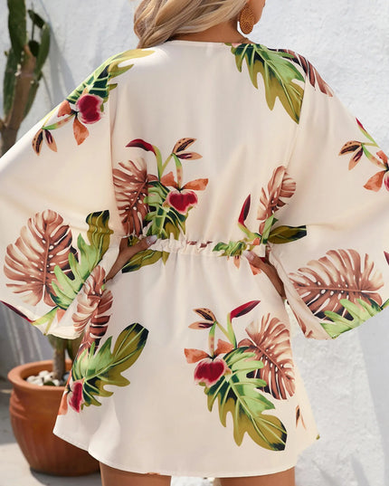 Color Block Drawstring Waist Button Up Dress