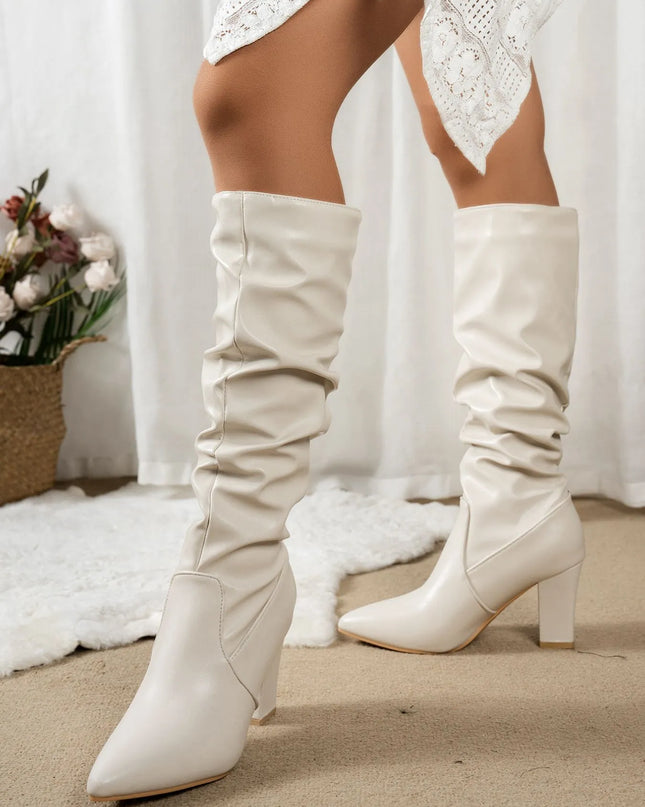 Point Toe Block Heels Boots