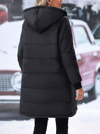 Quilted Zip Up Puffer Coat with Hood