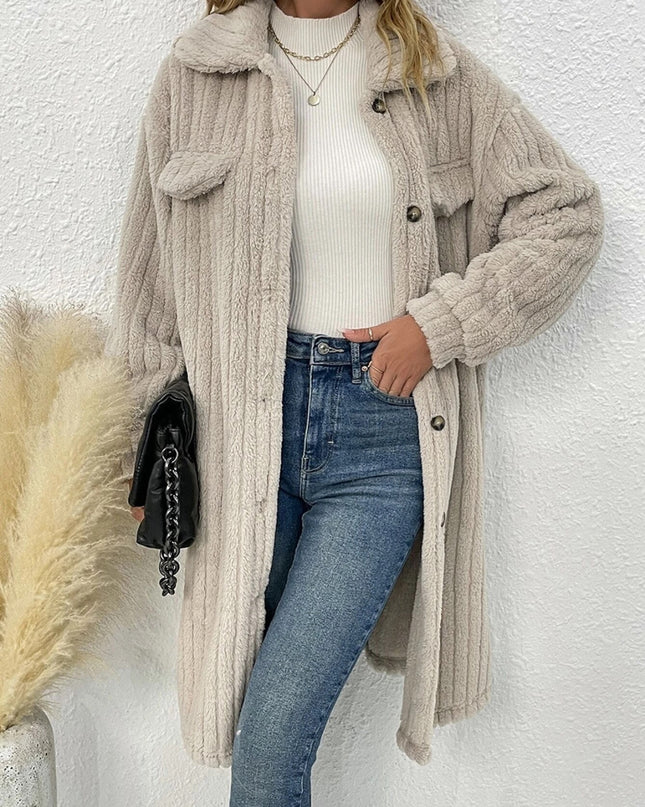 Collared Neck Drop Shoulder Coat