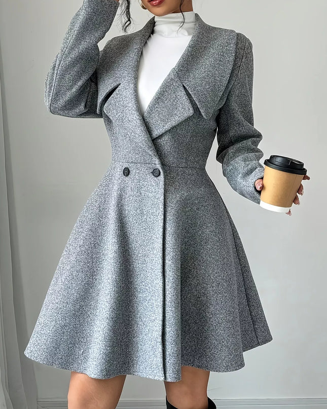 Double-Breasted Fit & Flare Wool Blend Coat