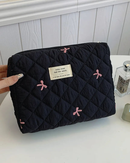 Bow Embroidered Quilted Storage Bag