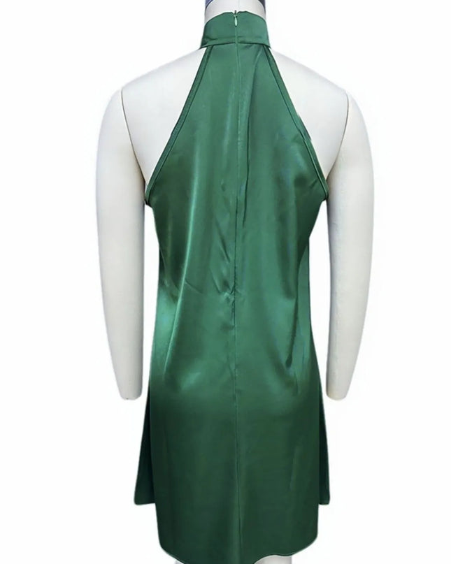 Grecian Neck Satin Mini Dress