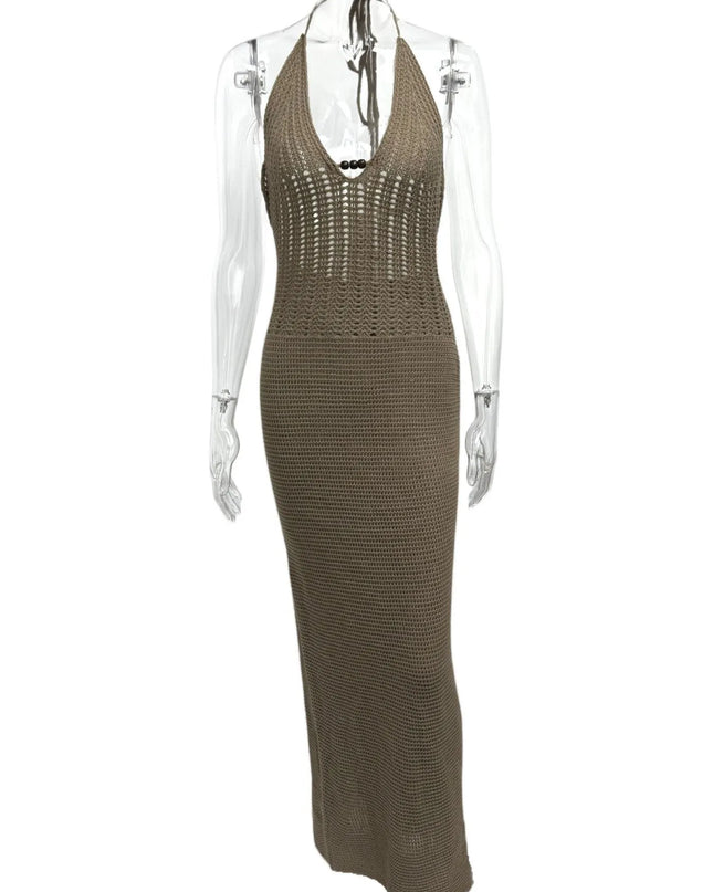 Halter Neck Maxi Bodycon Sweater Dress